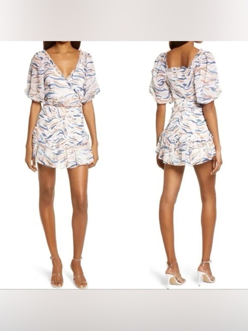 Saylor Teryn Print Two-Piece Set with crop top & ruffle mini skirt size small